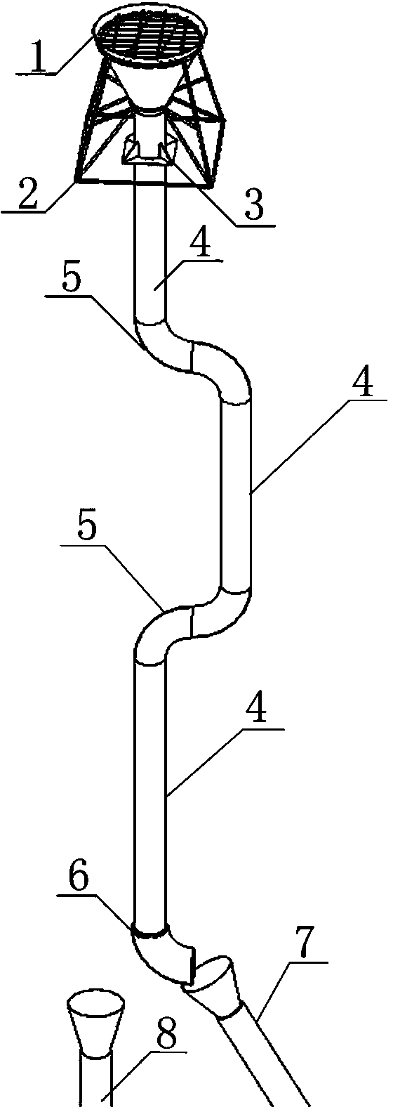 Ultra fast buffer forked type concrete pouring string pipe and construction method thereof