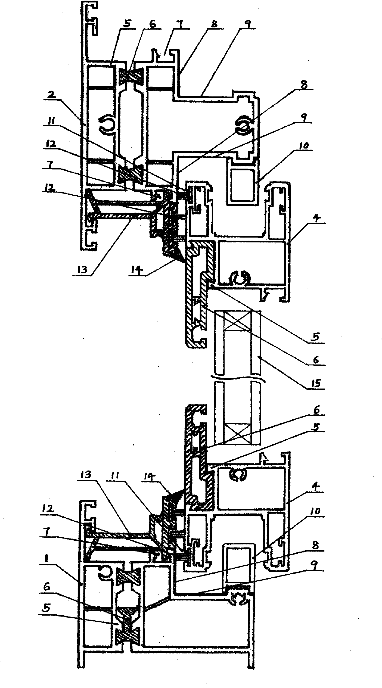 Single push-and-pull window frame section with sealing joint surfaces and slide rail combined surfaces