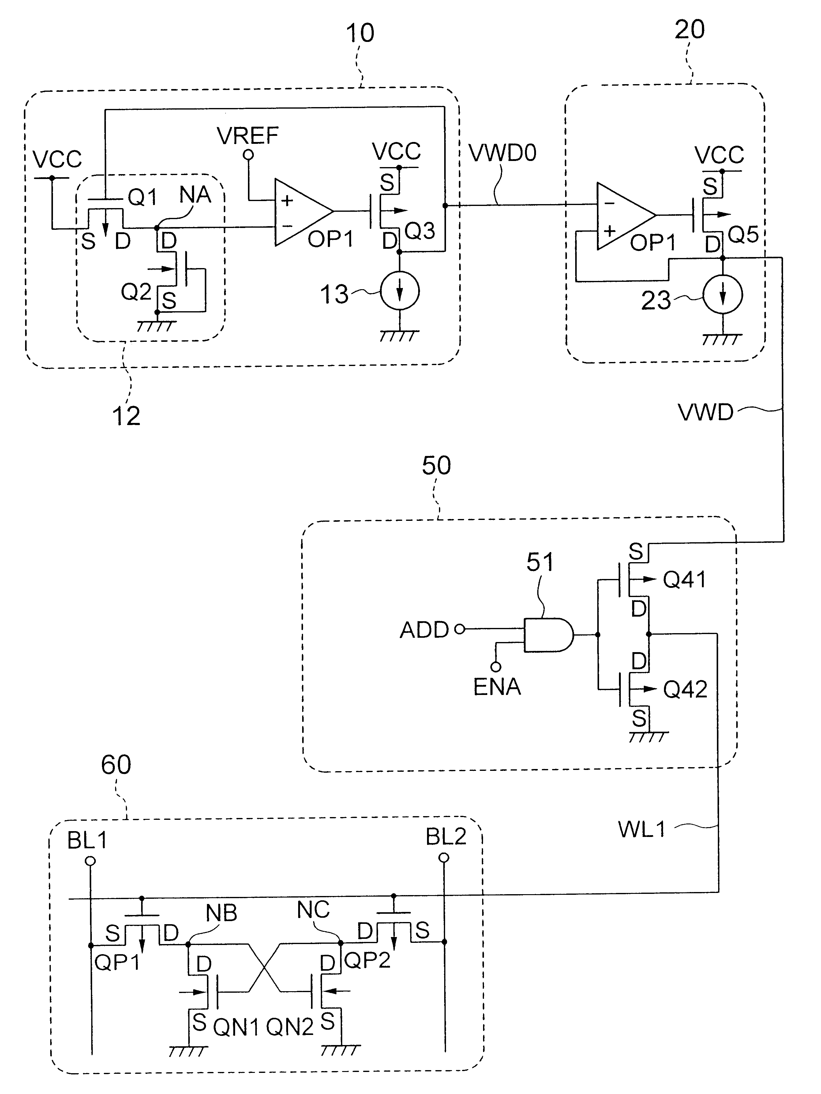 SRAM operating with a reduced power dissipation
