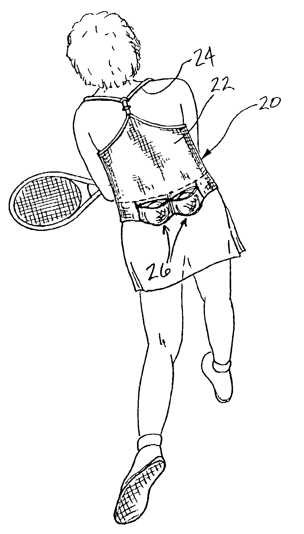 Tennis vest having knit-in ball pockets