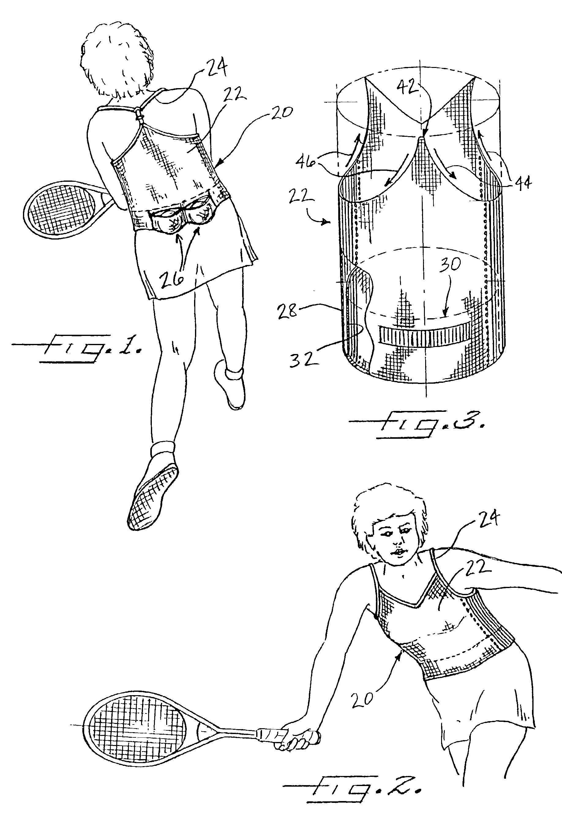 Tennis vest having knit-in ball pockets