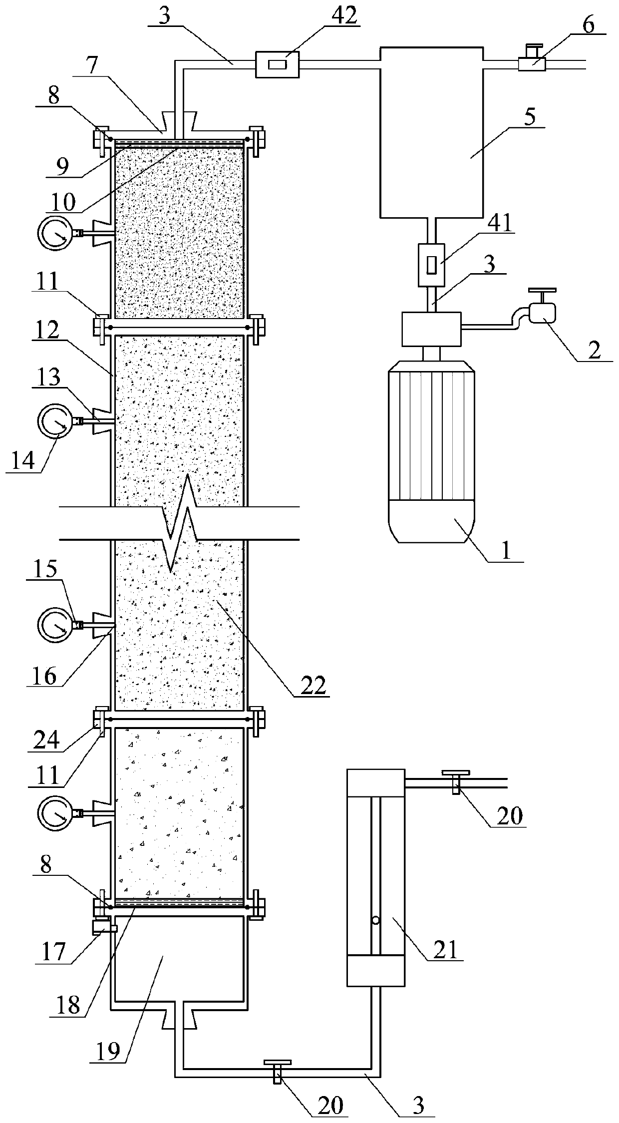Permeation measuring device and method for layered sand migration process under different osmotic gradients