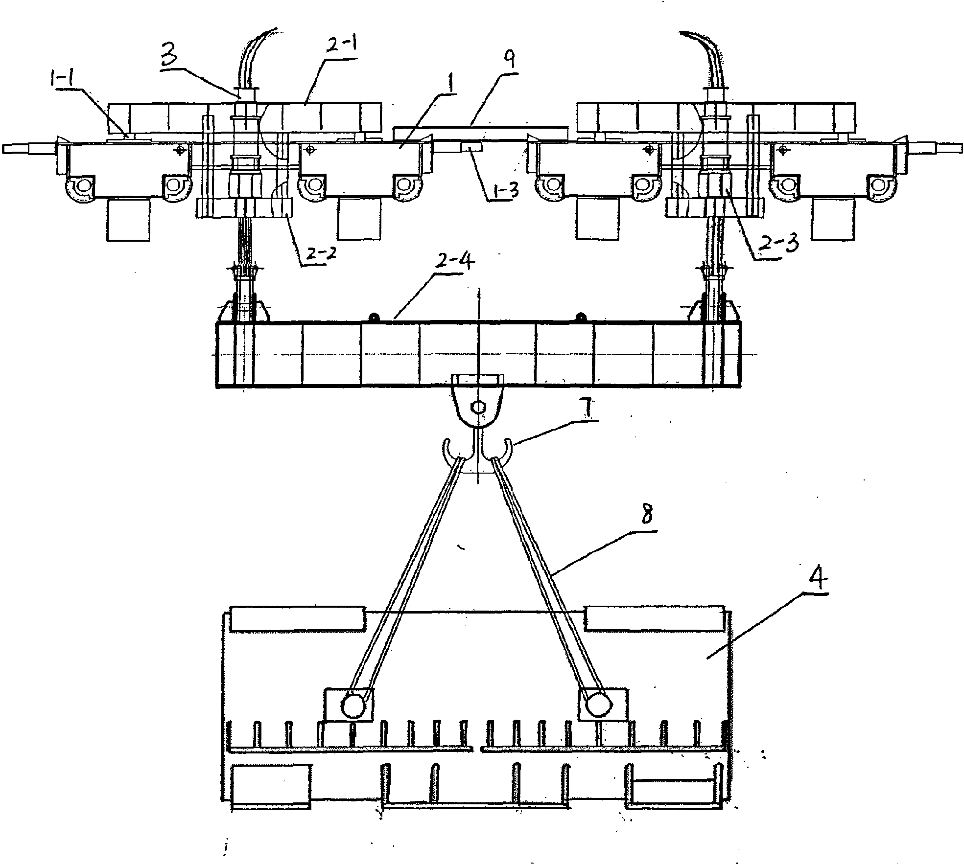 Hoisting method of machine set generator stator and special mechanism thereof