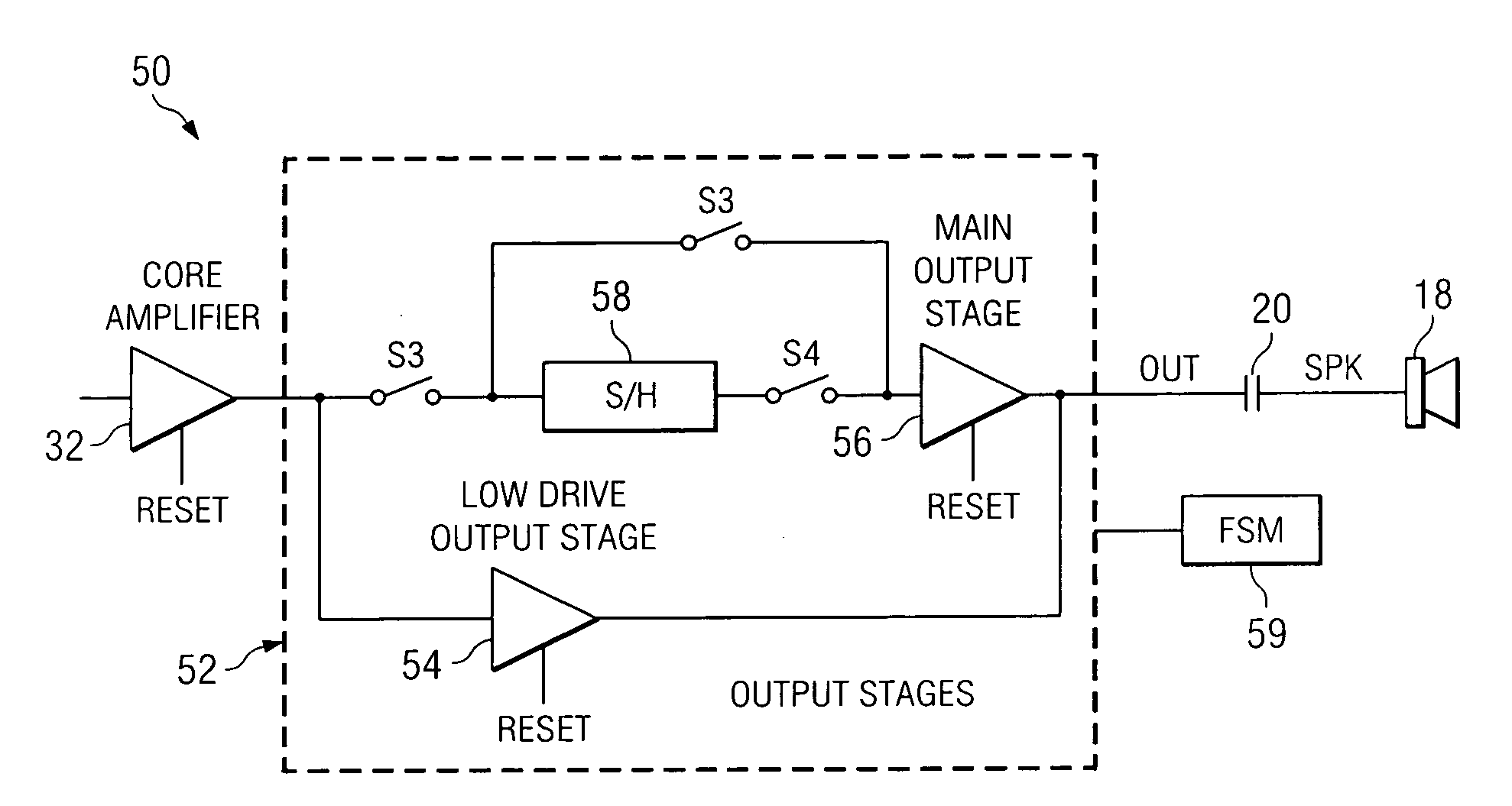 Multi-stage amplifiers to reduce pop noise