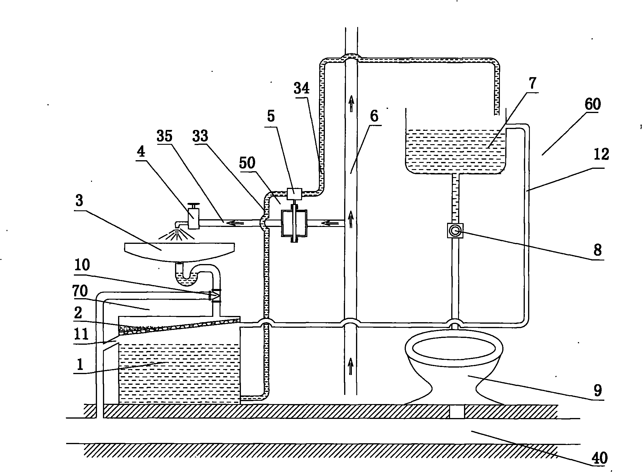 Graywater recycling device based on hose water pressure drive motor