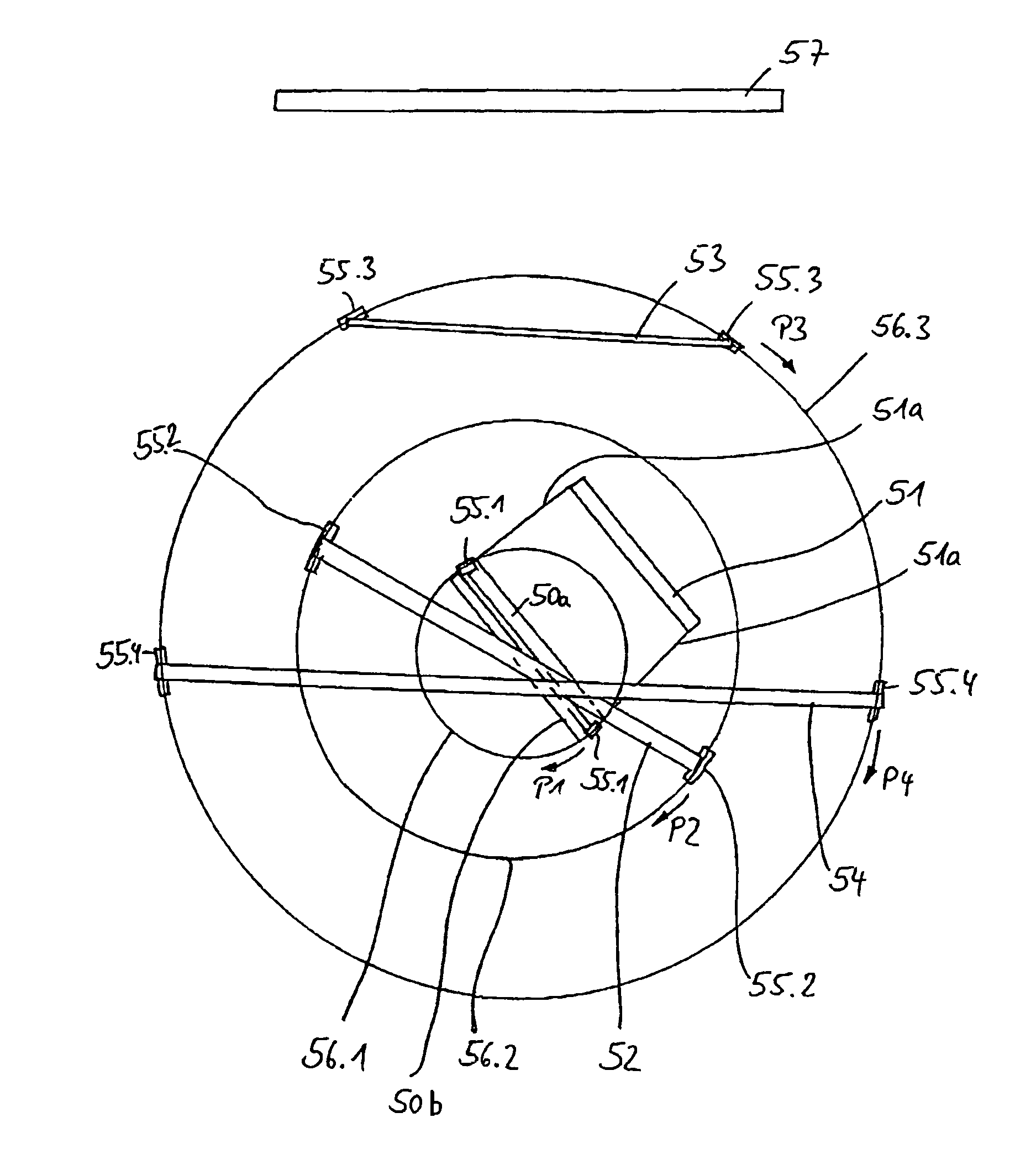 Turning bar draw-off device for a tubular film extrusion installation