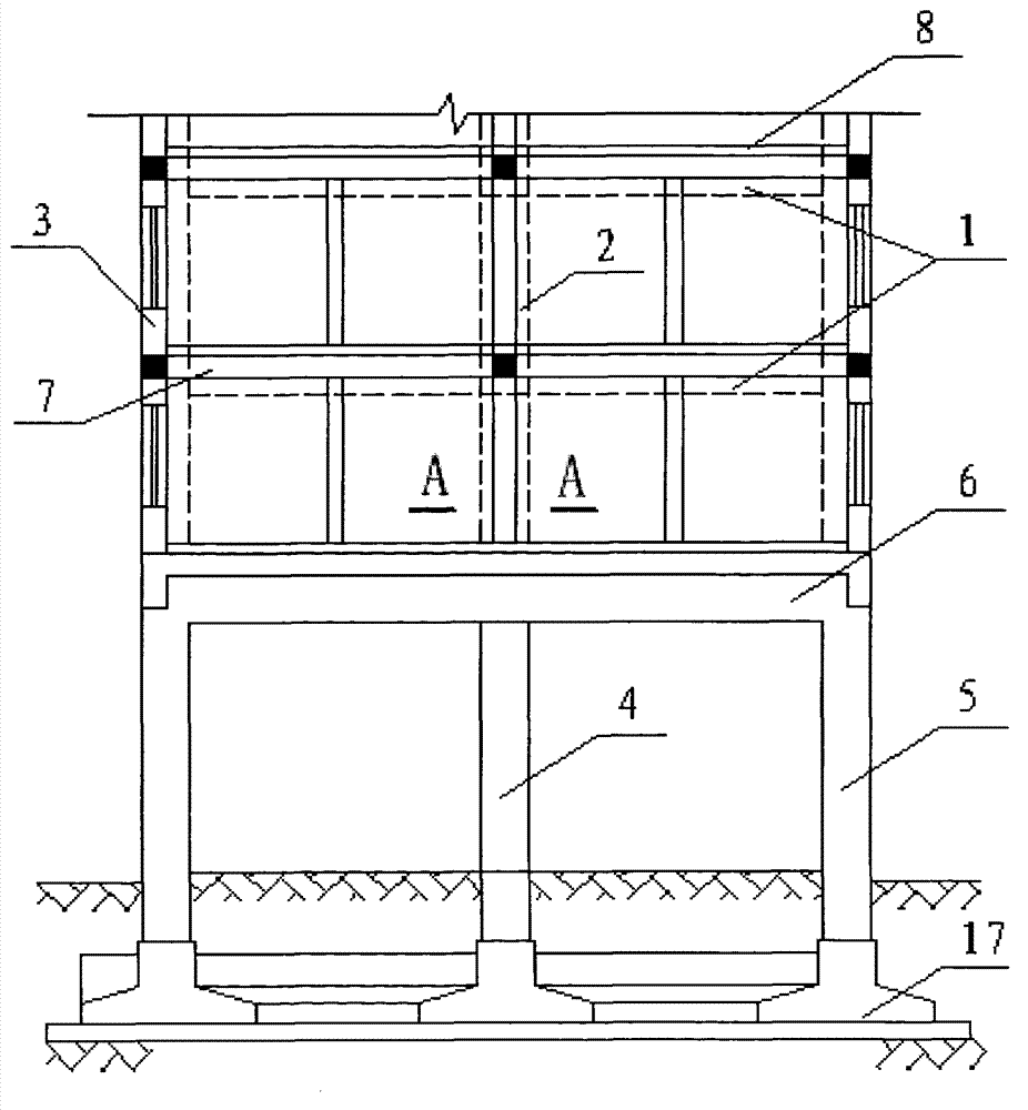 Method for lengthening columns, adding beams, resisting earthquakes and reinforcing for bottom frame structure