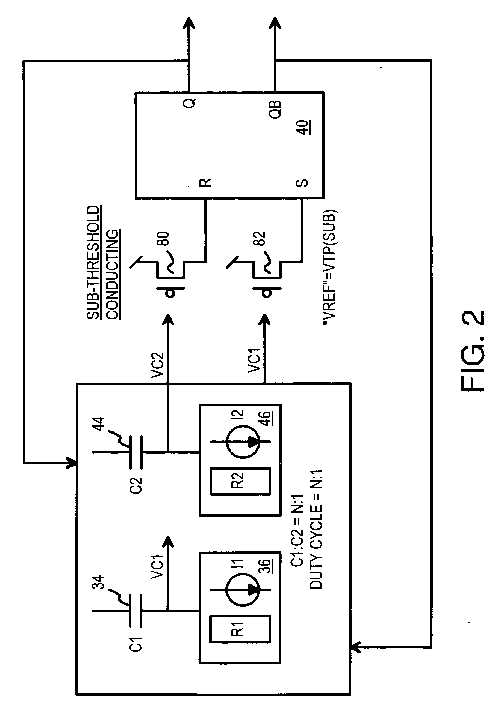 Low-Voltage Oscillator with Capacitor-Ratio Selectable Duty Cycle and Single-Input Sub-Threshold-Conducting Comparators to S-R Latch