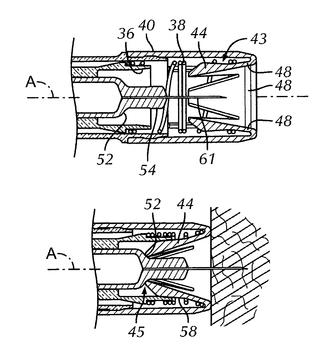 Automatic injection mechanism with frontal buttress