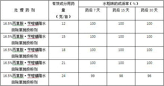 Water field weeding throwing powder and preparation method thereof