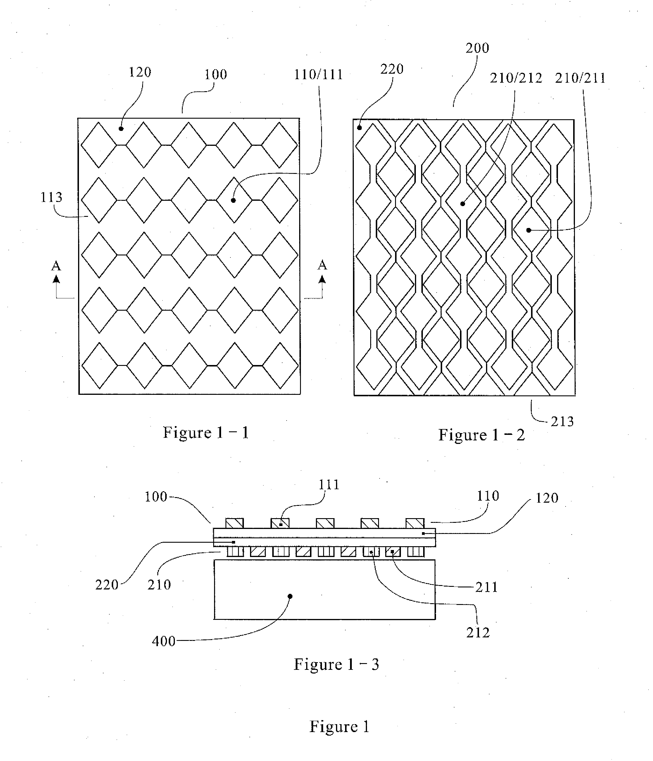 Mutual capacitance touch screen with electrodes arranged on dual conductive material films