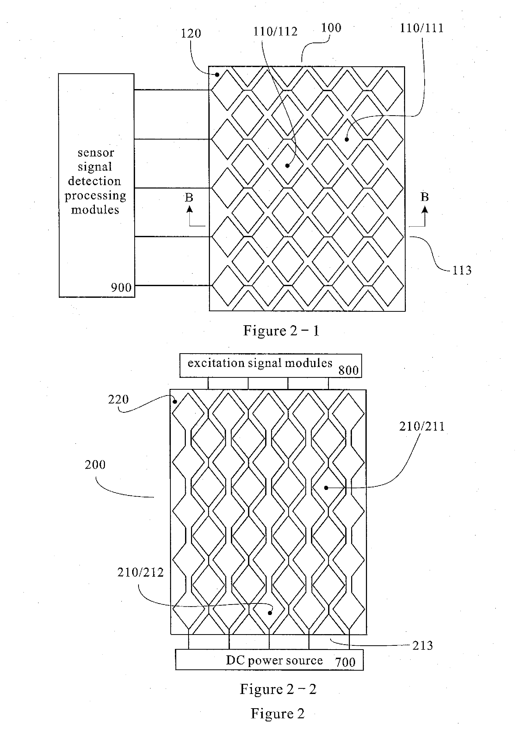 Mutual capacitance touch screen with electrodes arranged on dual conductive material films