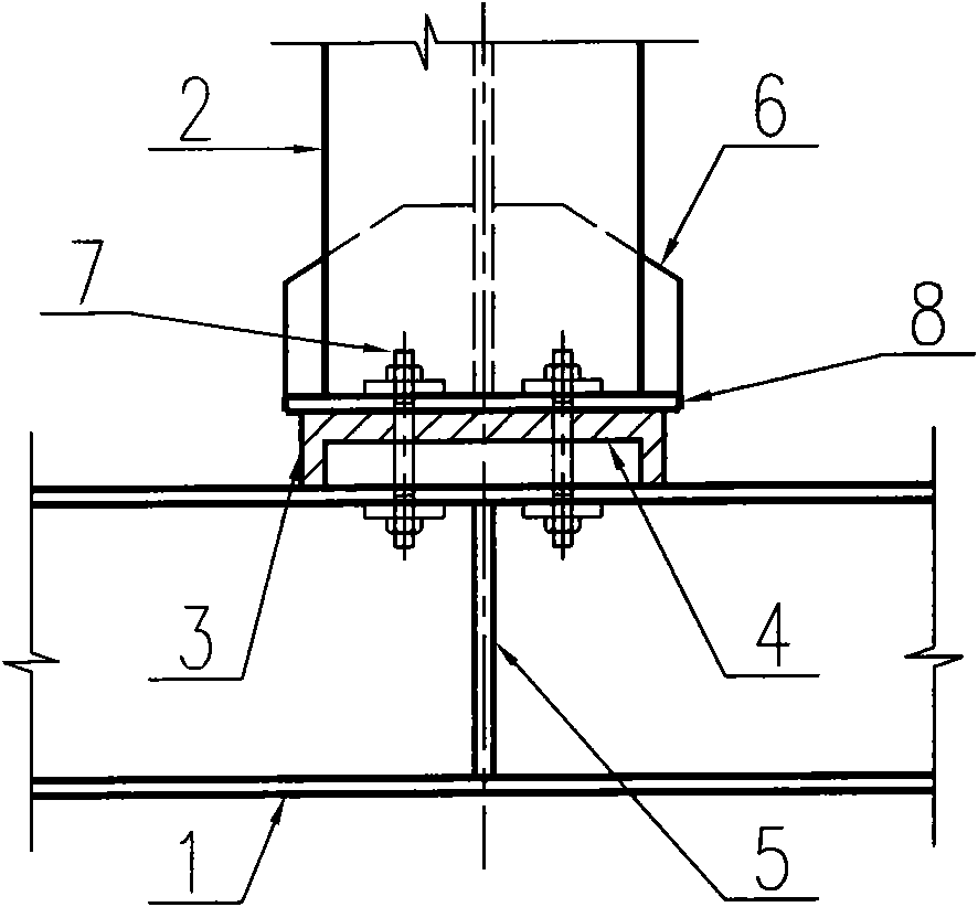 Hinge connection structure and method for supporting steel columns on steel beams