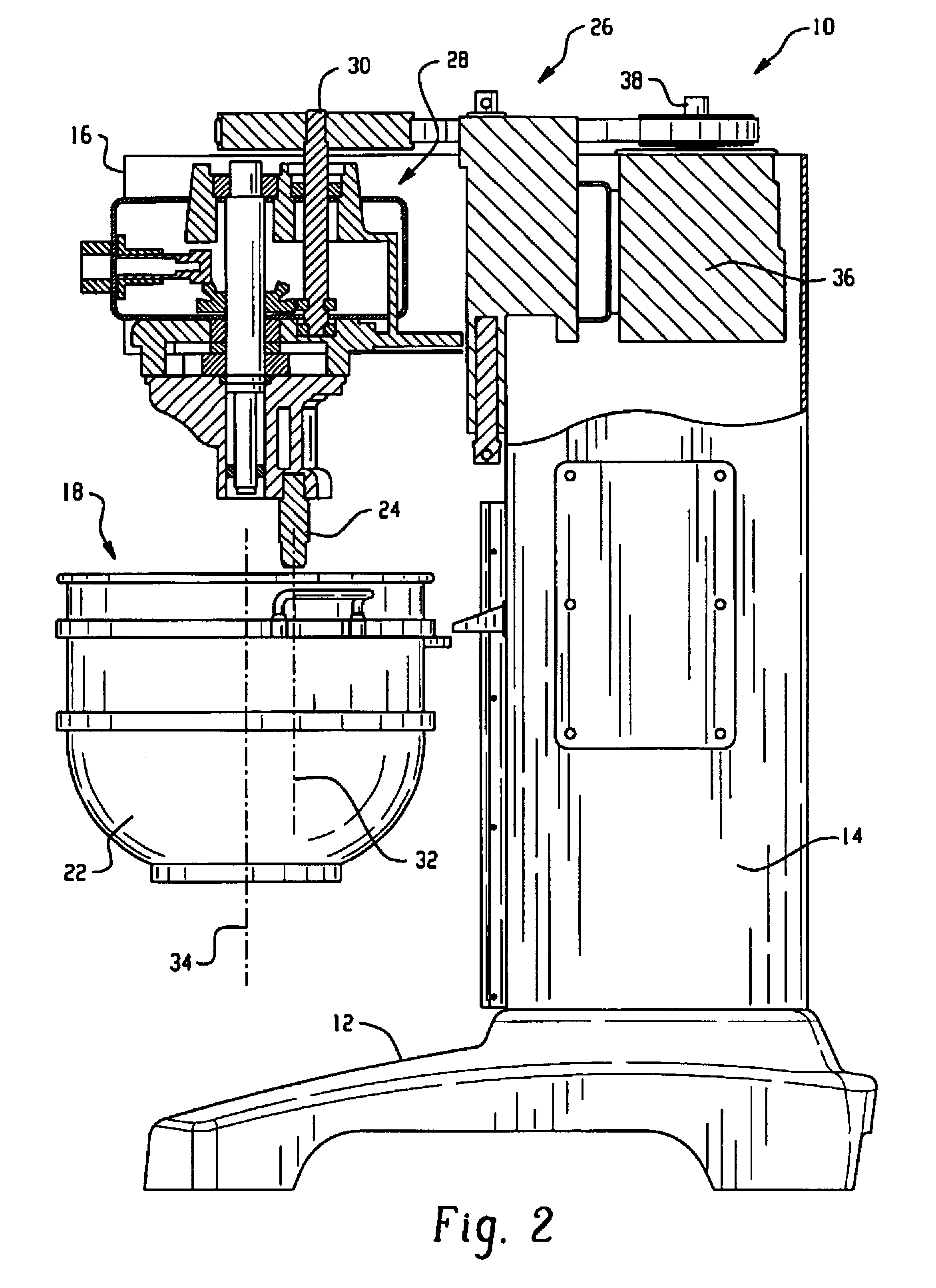 Bowl scraper and related attachment system for mixing machine