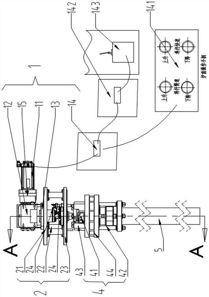 Vacuum consumable remelting furnace conductive material rod lifting device and control method thereof