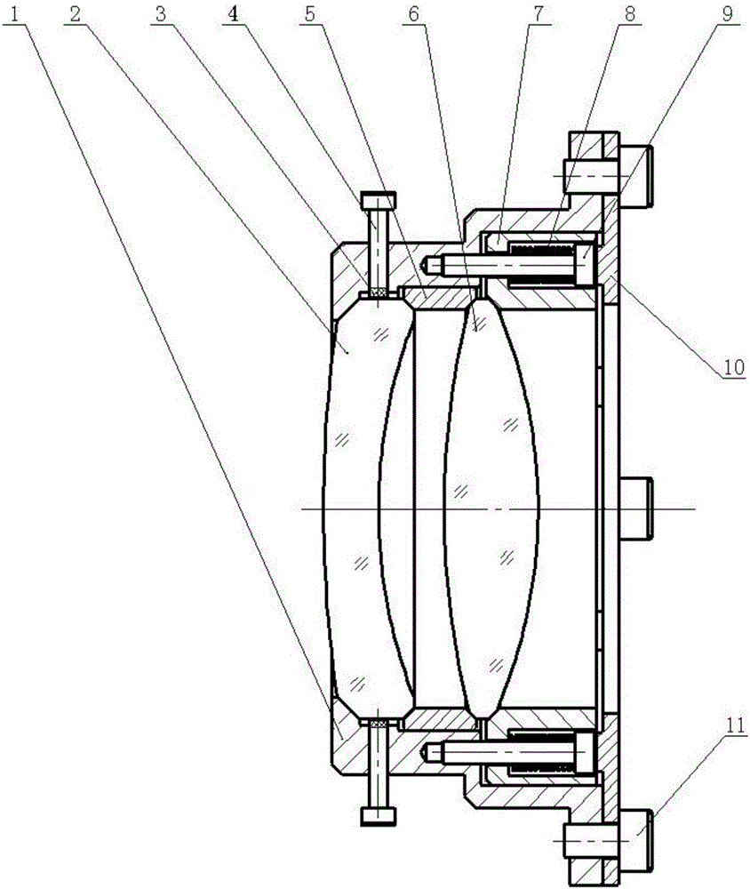 Lens installing and positioning device in cold optical technology