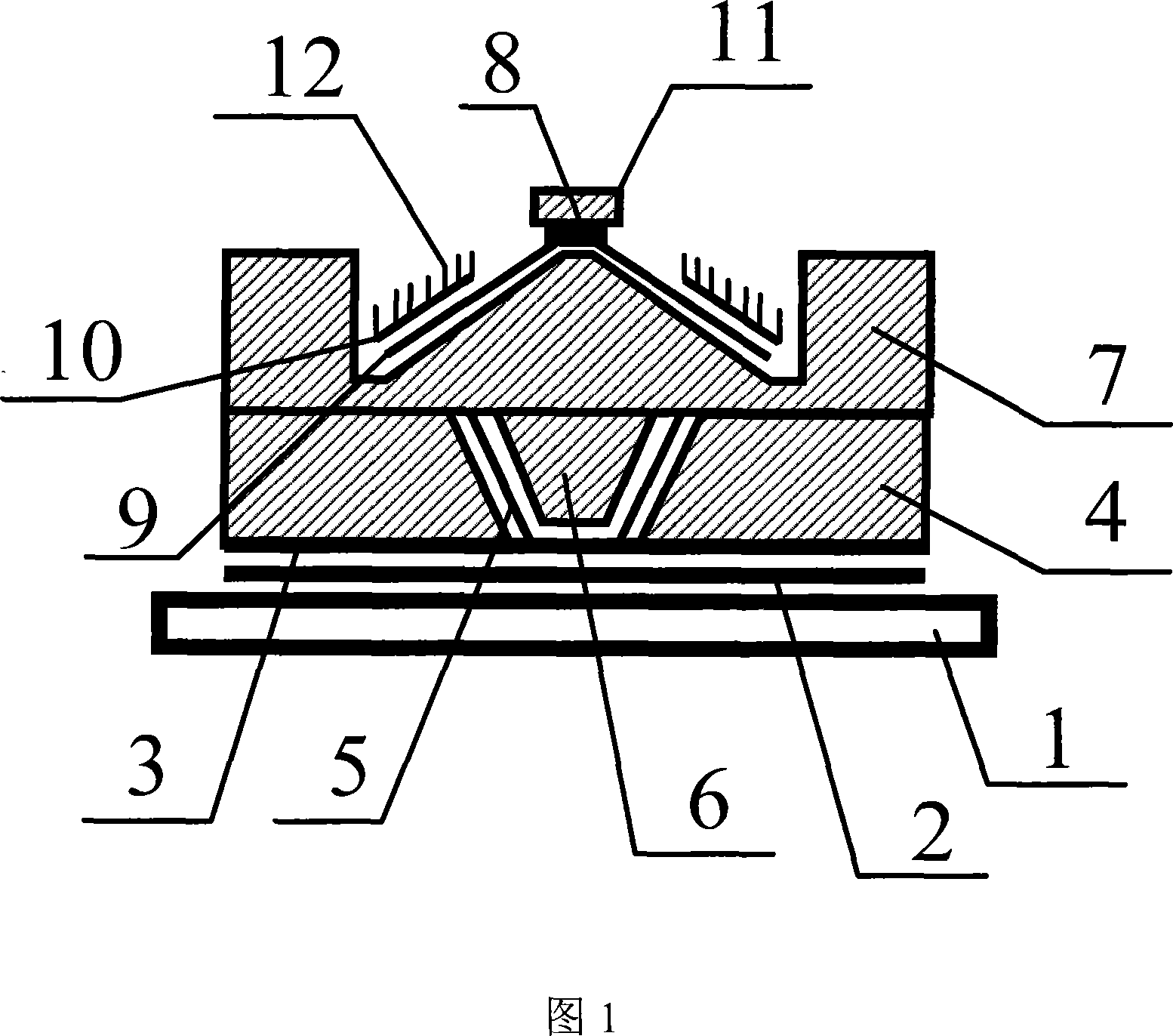 Planar display device with bent lower-grid controlled structure and its production