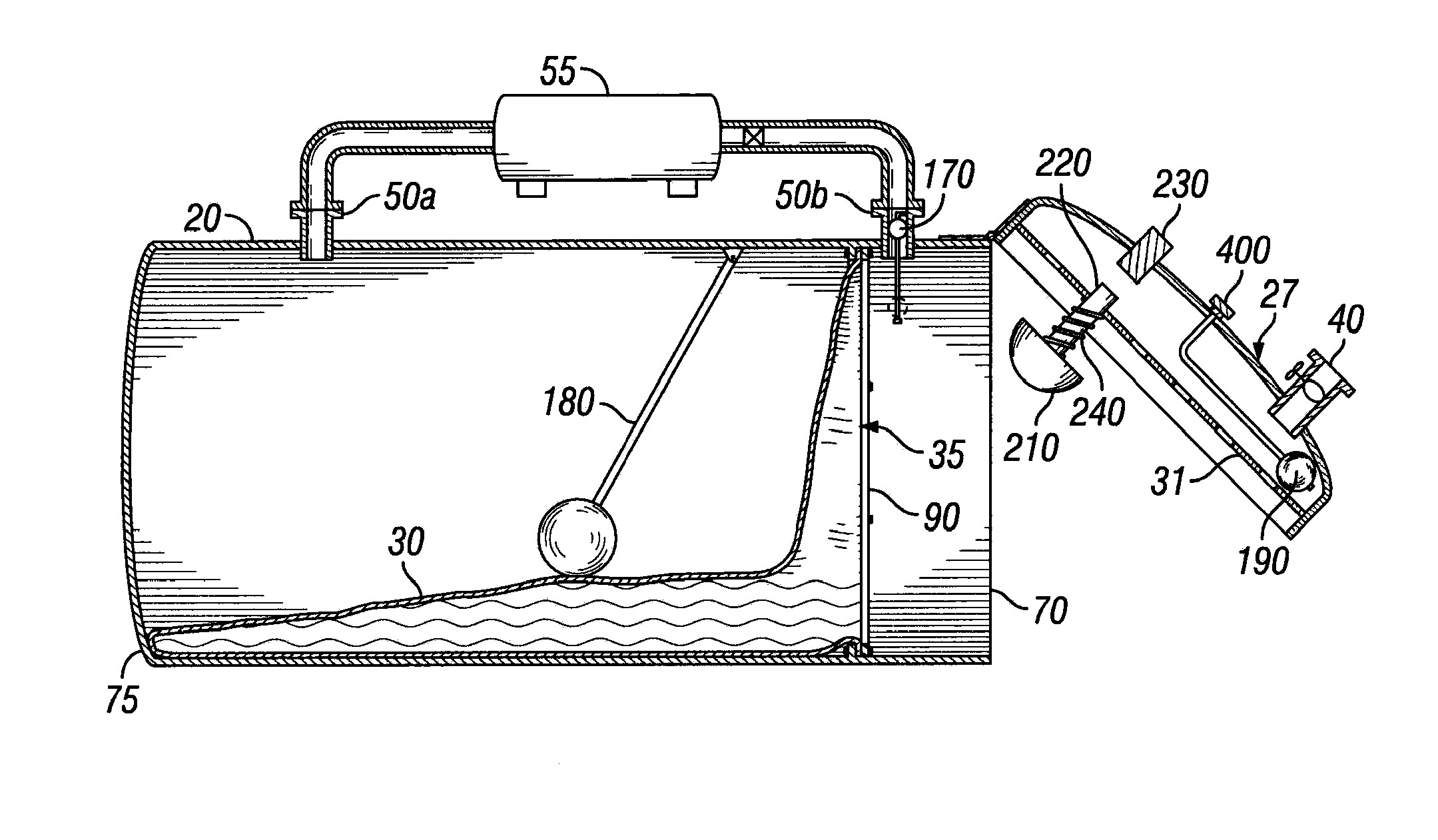 Bladder and engagement device for storage tank