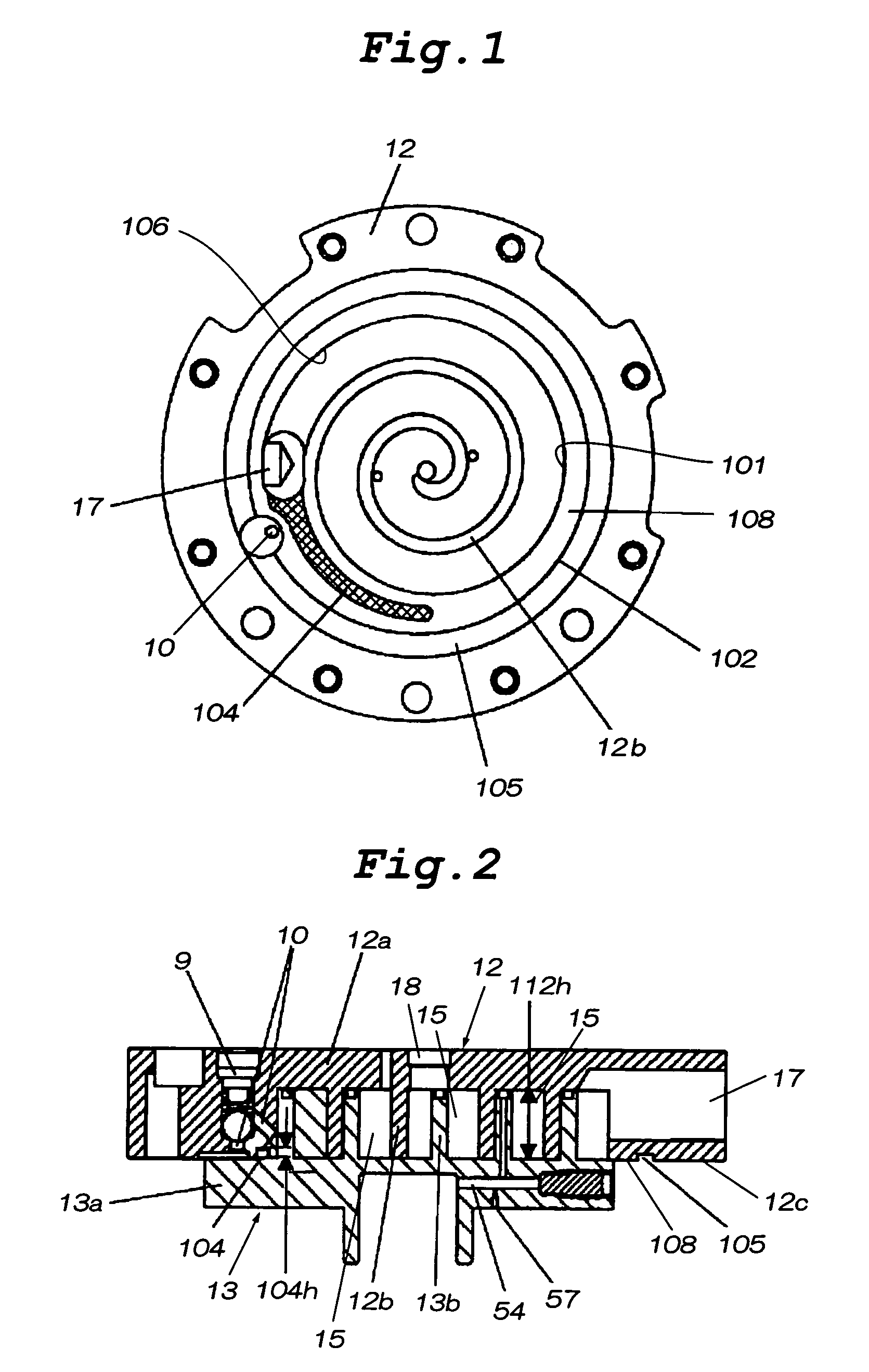 Scroll compressor having an annular recess located outside an annular seal portion and another recess communicating with suction port of fixed scroll