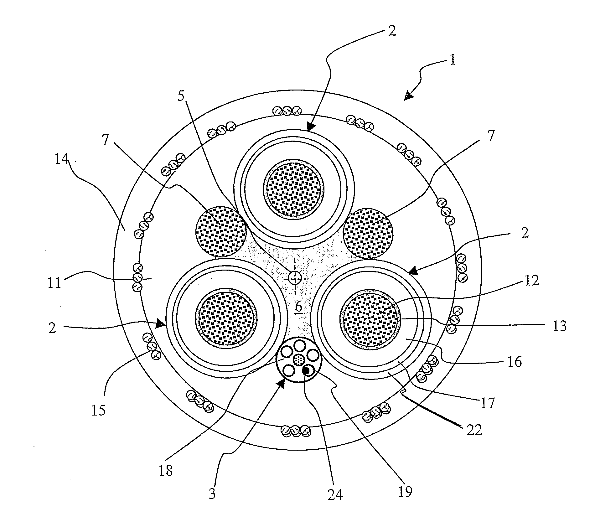 Electric cable with bending sensor and monitoring system and method for detecting bending in at least one electric cable