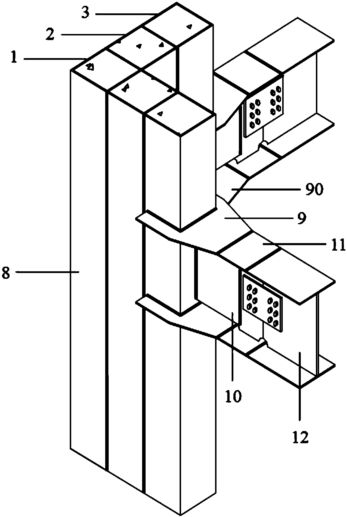 Rigid joint of cold-bending multi-cavity steel tube concrete special-shaped column and H-shaped steel beam