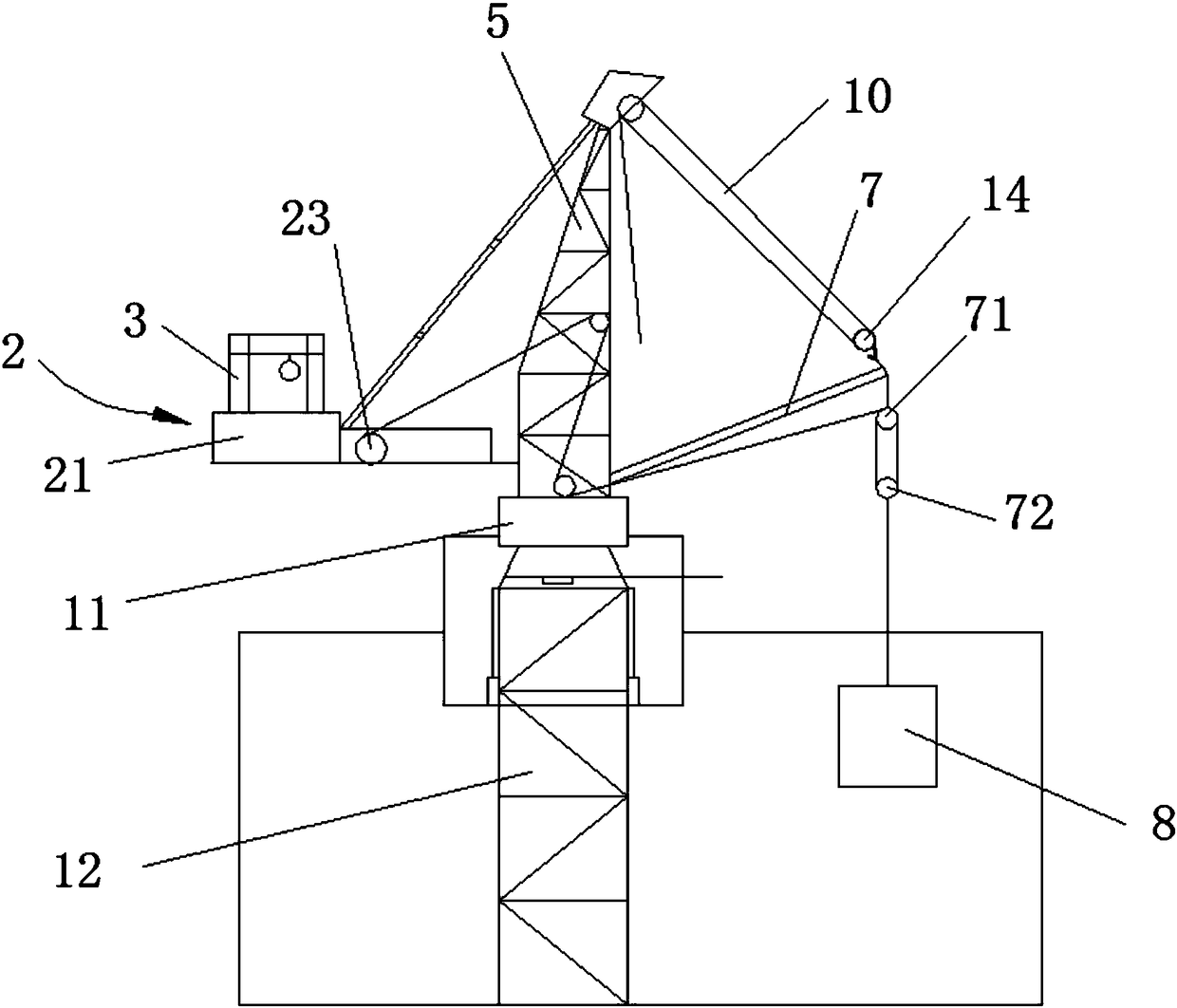Disassembling method of adhesion type tower crane under narrow terrain