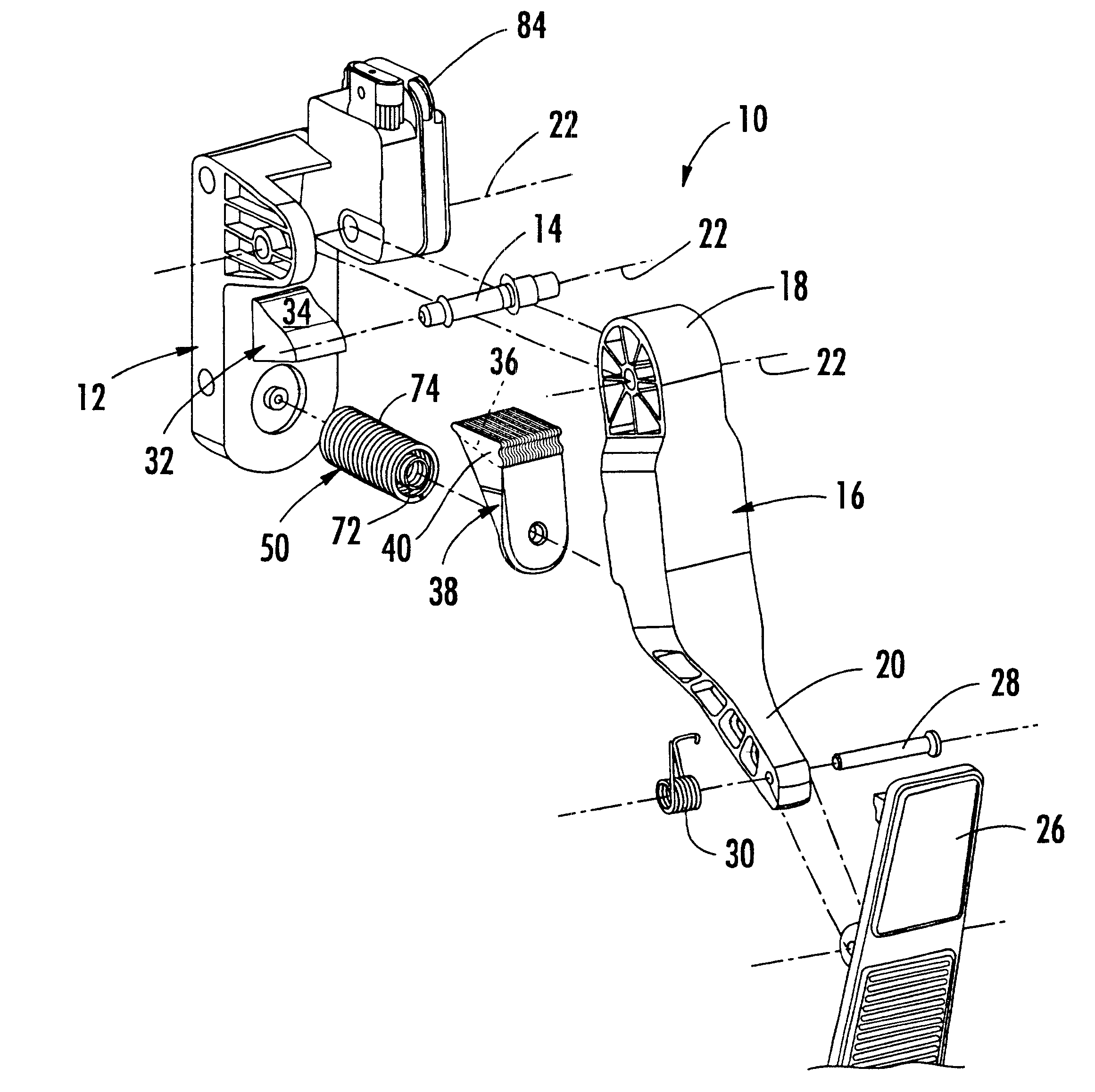 Electronic pedal assembly and method for providing a tuneable hystersis force