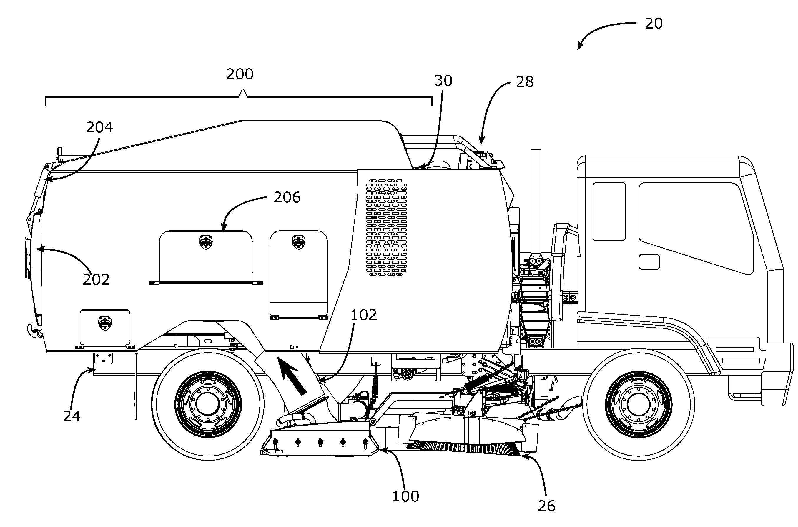 High Efficiency Intake Hood System For Mobile Sweeper Vehicles