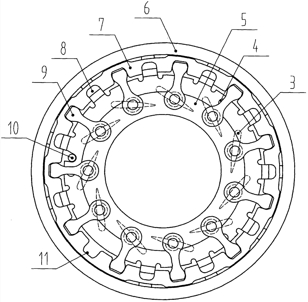 Blade double-supporting variable-section nozzle ring assembly for bi-directional positioning of poking disc
