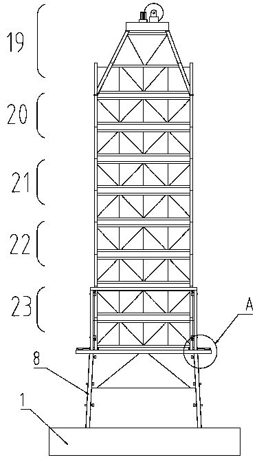 Tower-type derrick lifting device and lifting method