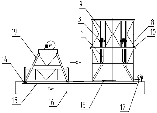 Tower-type derrick lifting device and lifting method