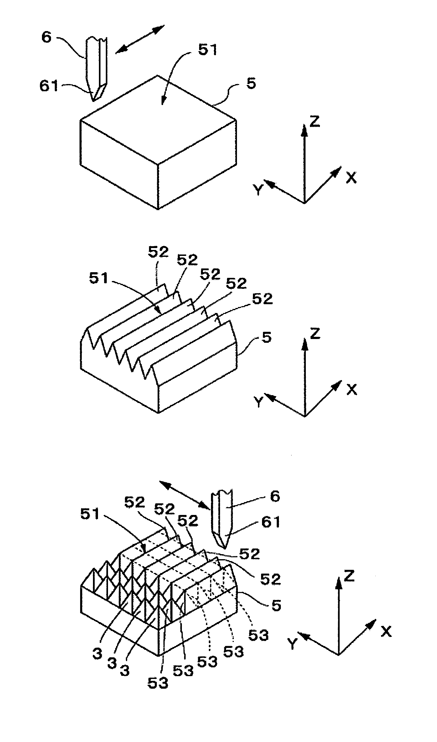 Grating forming method, molding die, molded product and manufacturing method for master member for manufacturing molding die