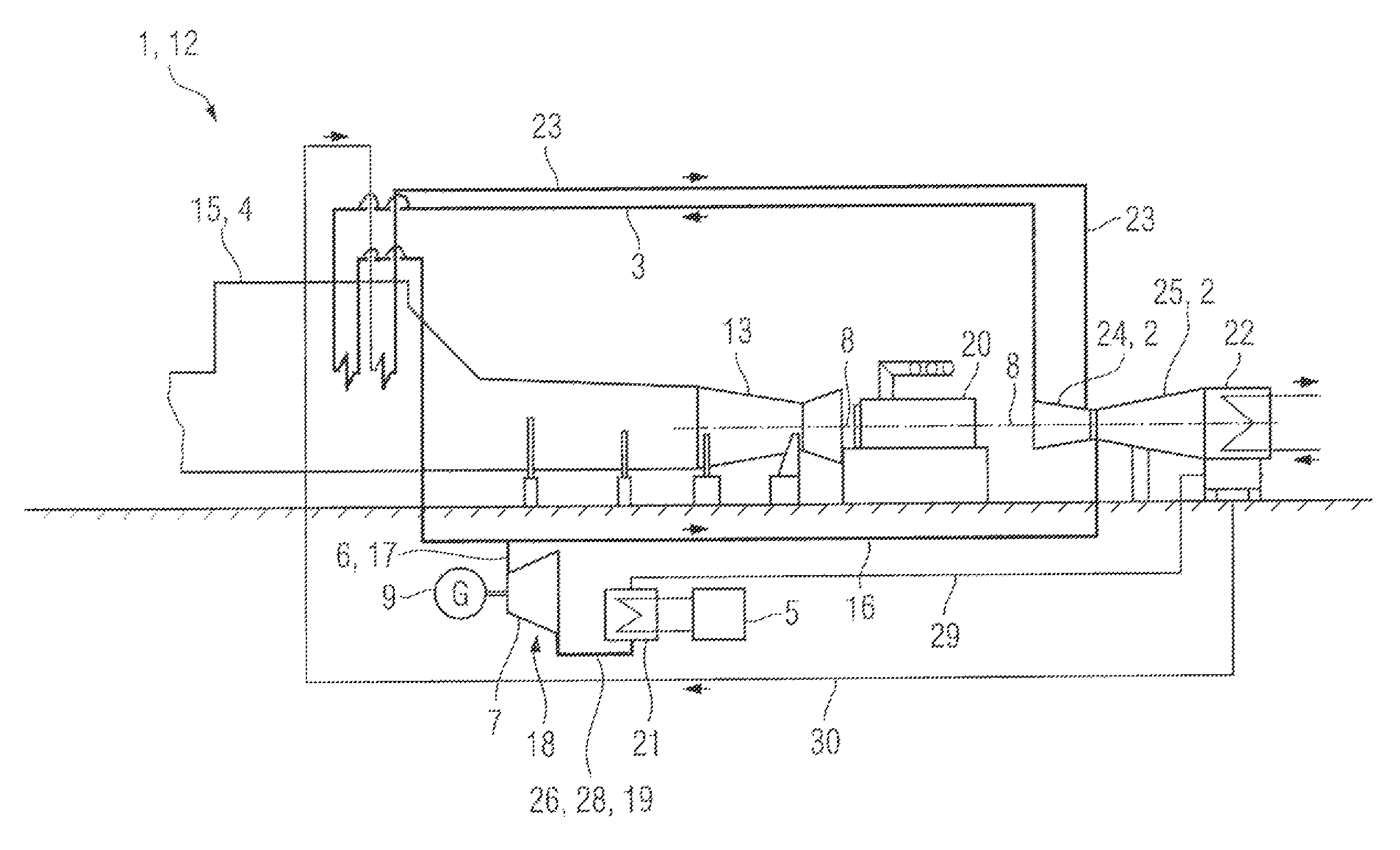 Fossil-fueled power station comprising a carbon dioxide separation device and method for operating a fossil-fueled power station