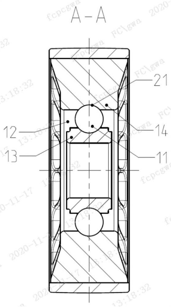 Roller wheel for escalator or moving sidewalk and manufacturing method thereof