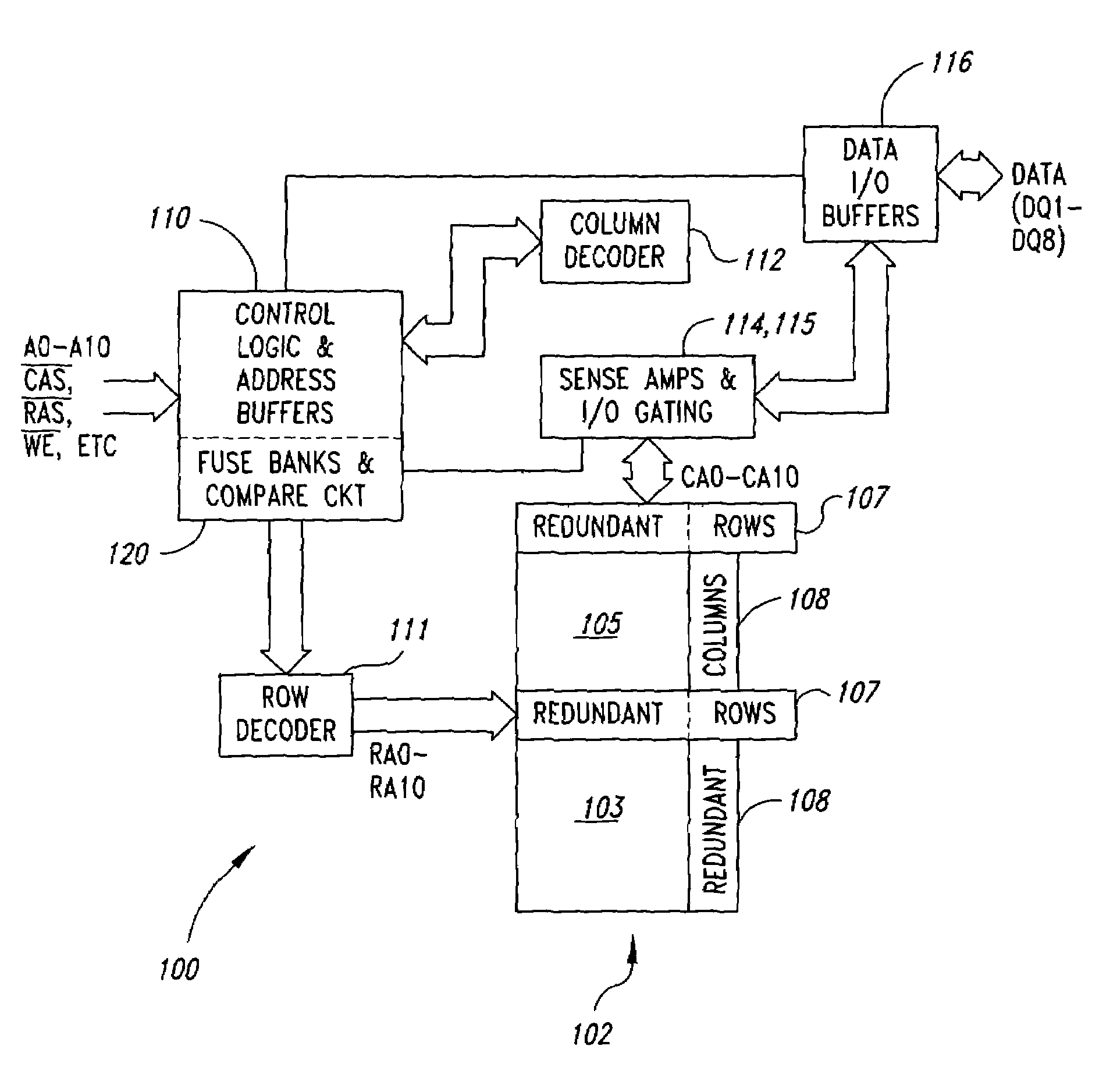Layout for a semiconductor memory device having redundant elements