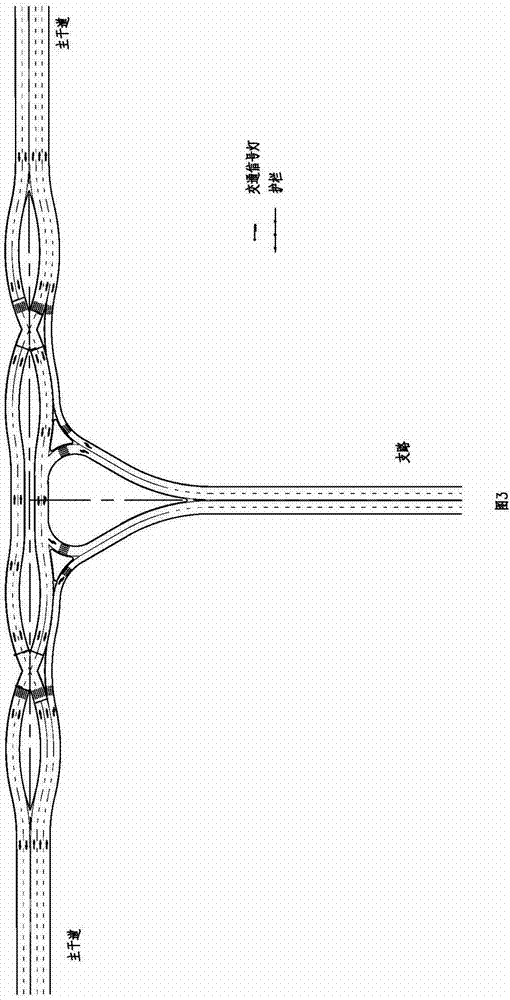 Scheme for designing plane T-shaped intersection through main road lane changing
