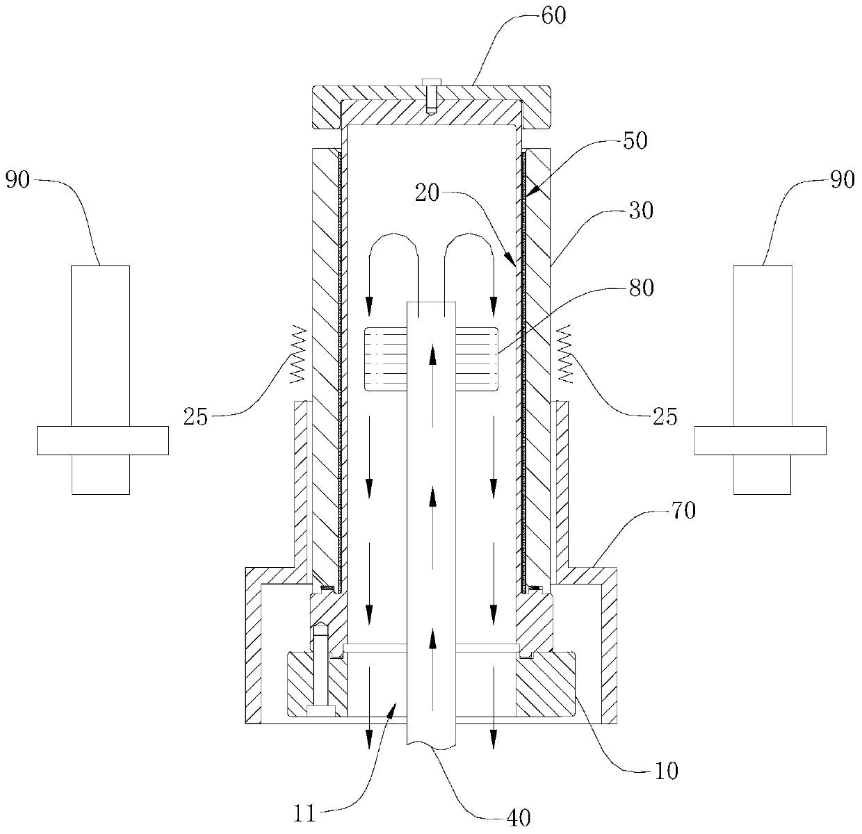 Vacuum arc plating device for shortening cooling time of target material