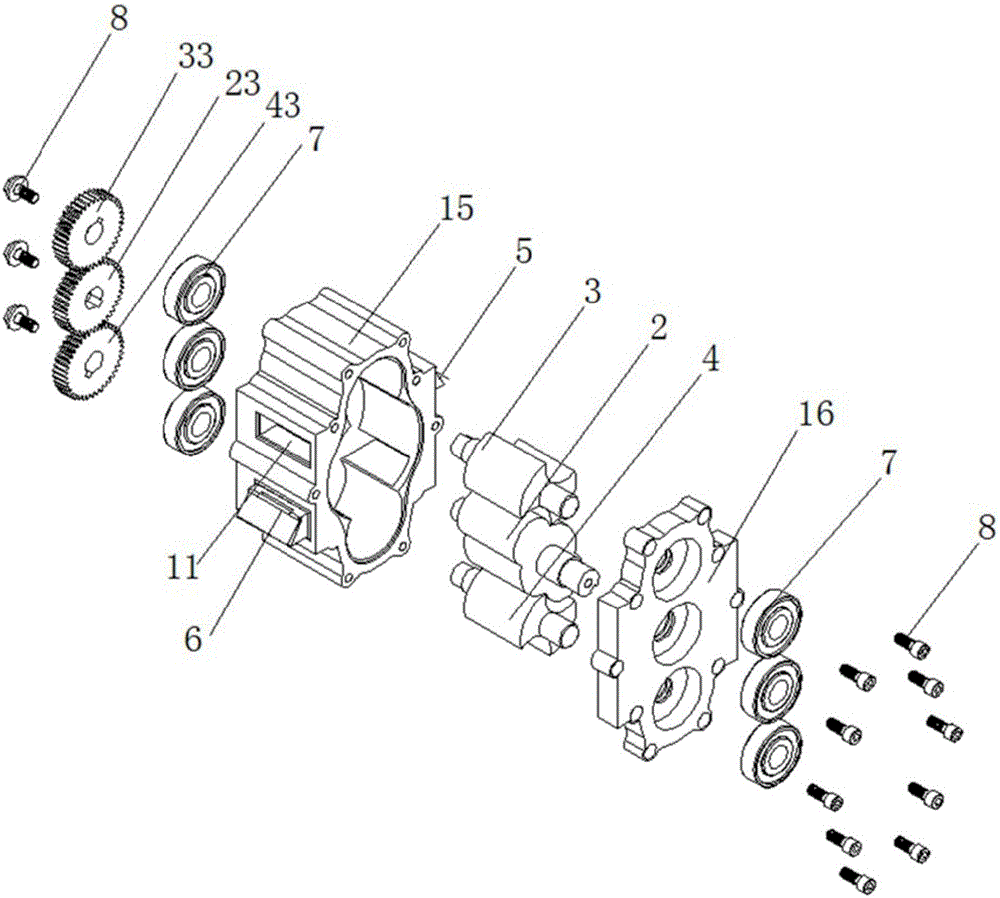 Three-rotor displacement pump