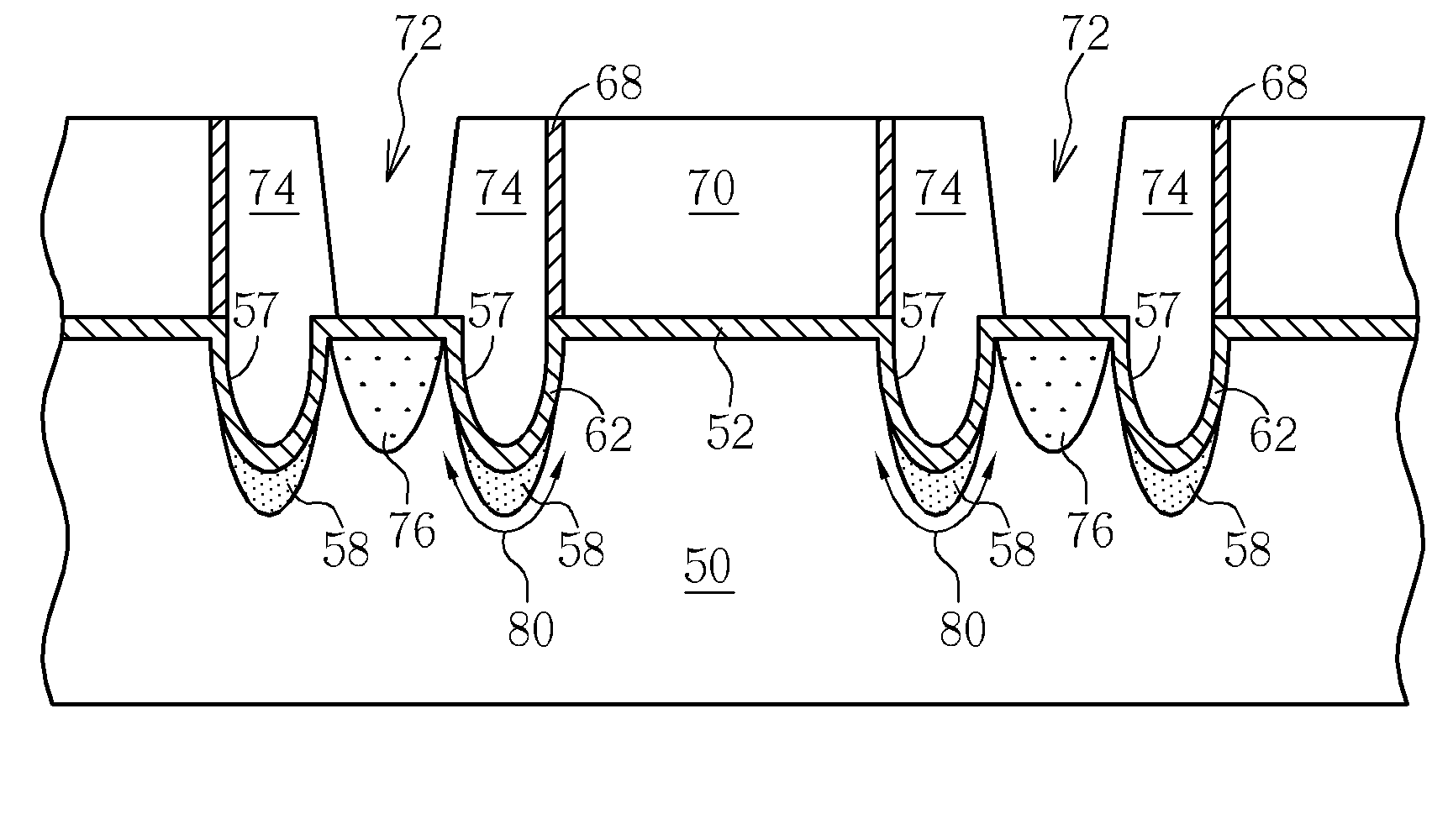 Two bit u-shaped memory structure and method of making the same