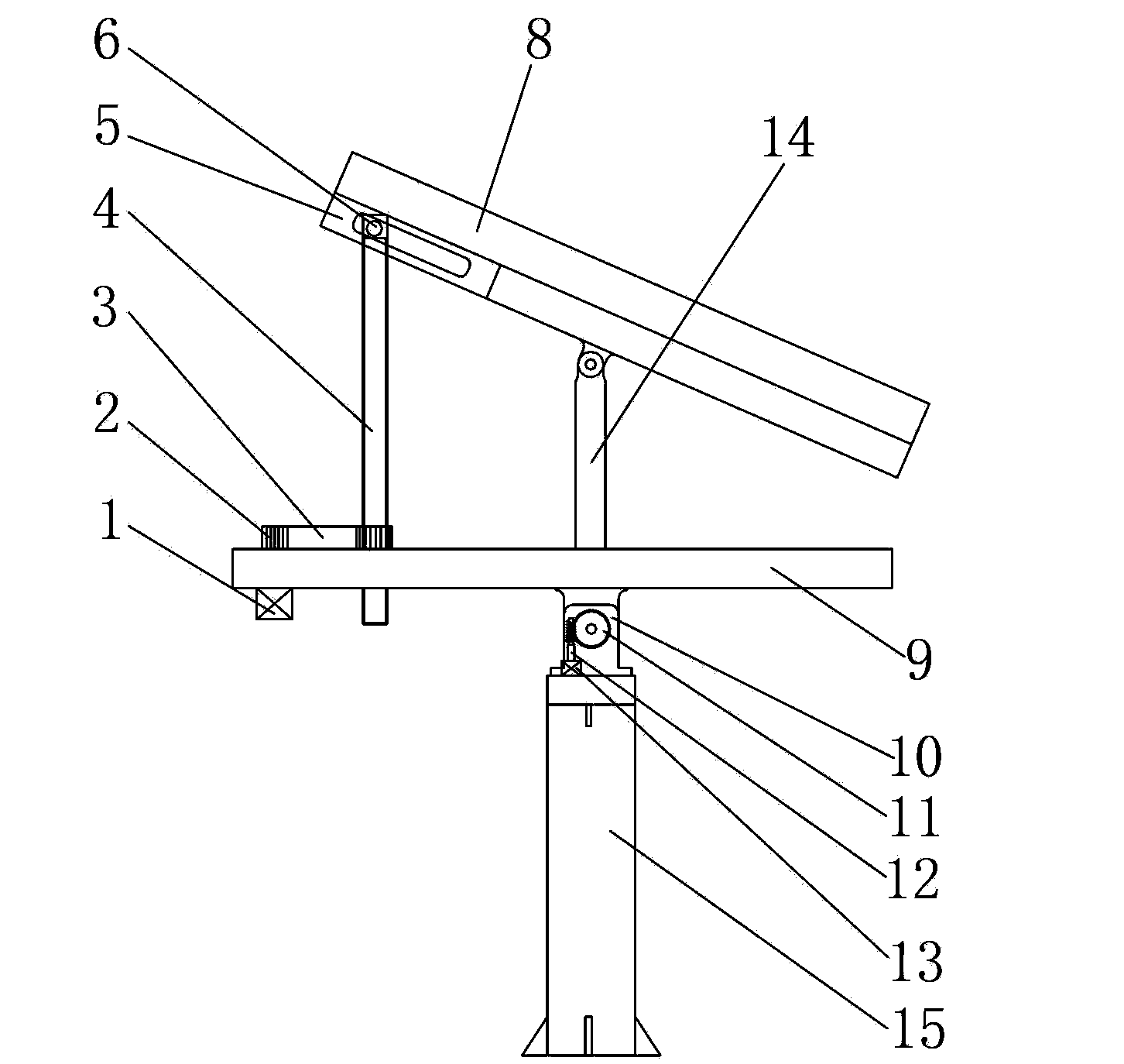 Pitch angle regulating mechanism of solar tracking device based on rotation of earth