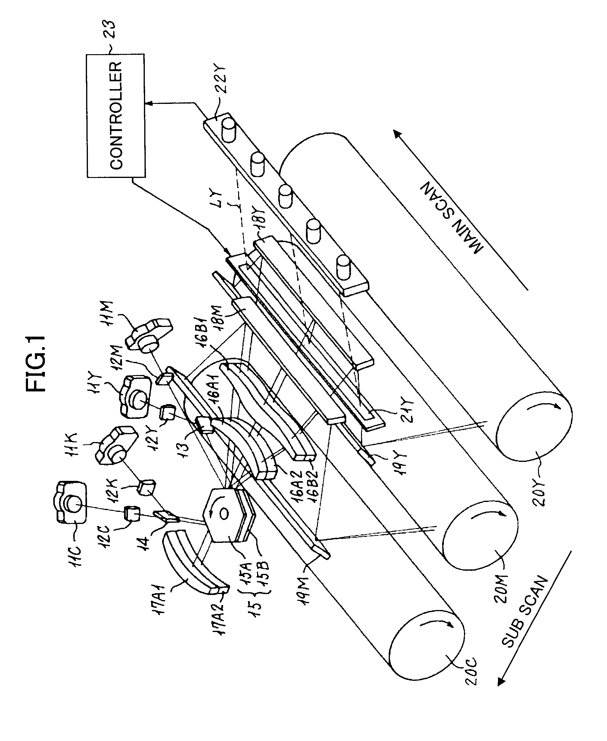 Image forming system employing effective optical scan-line control device
