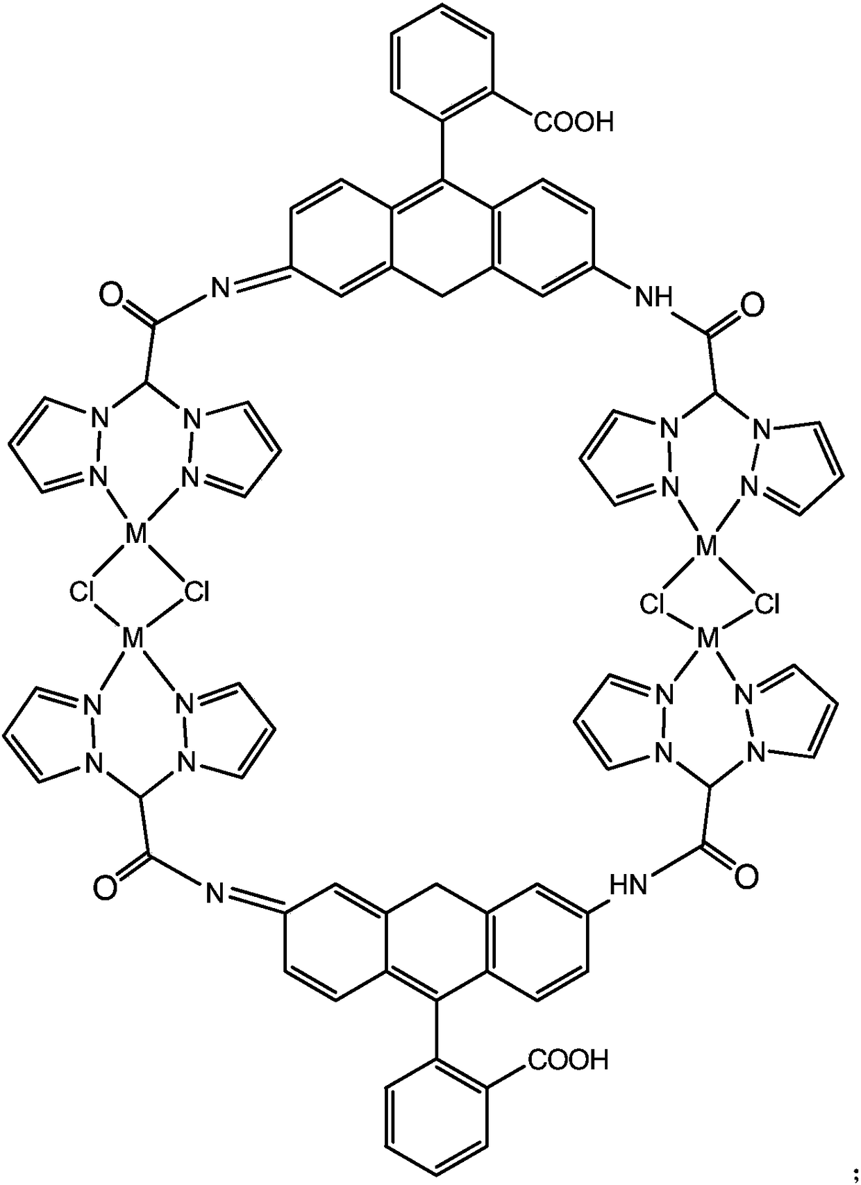 Dual-core rhodamine bispyrazol acetic ester organic laser material and application thereof