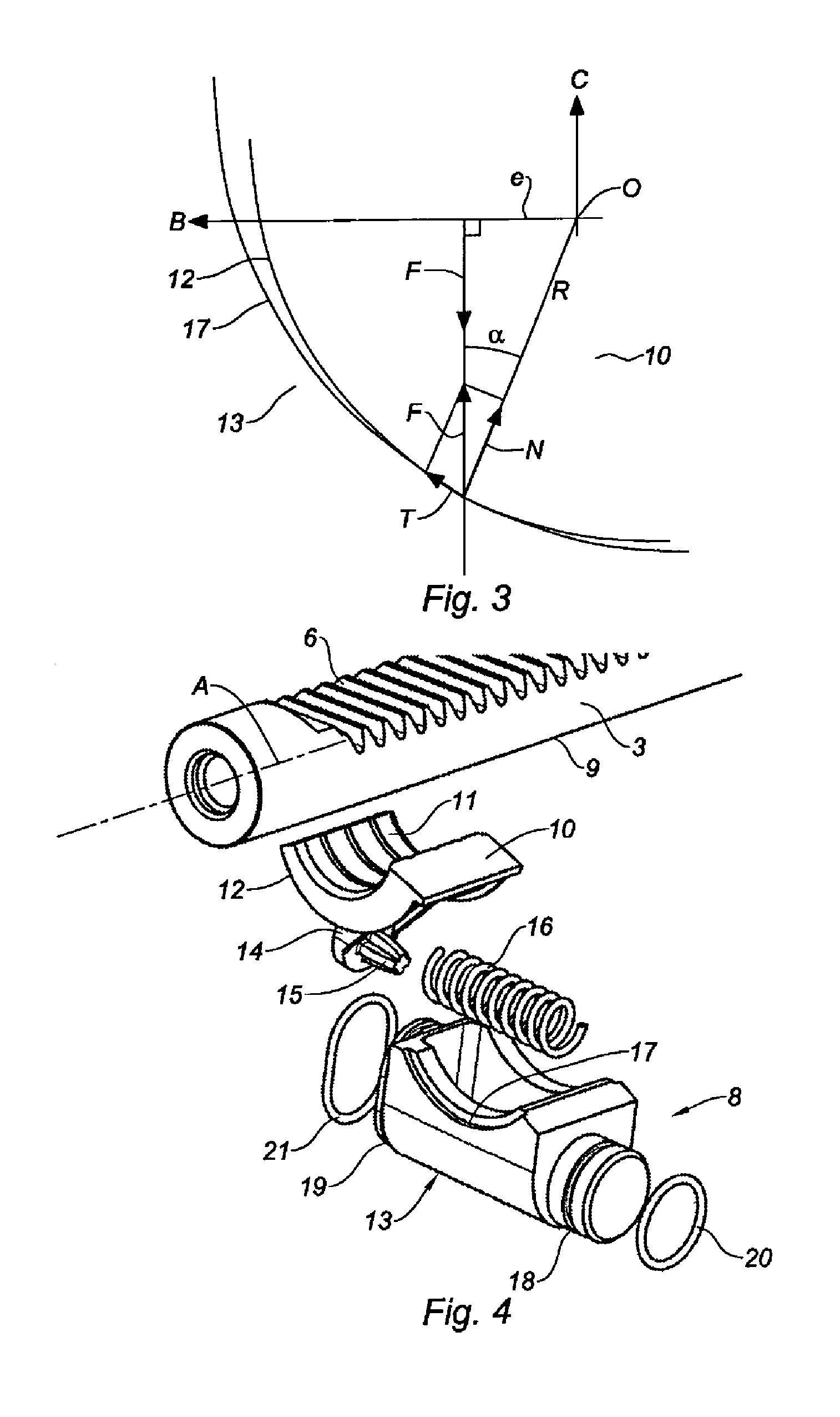 Off-centred pusher device for steering an automobile