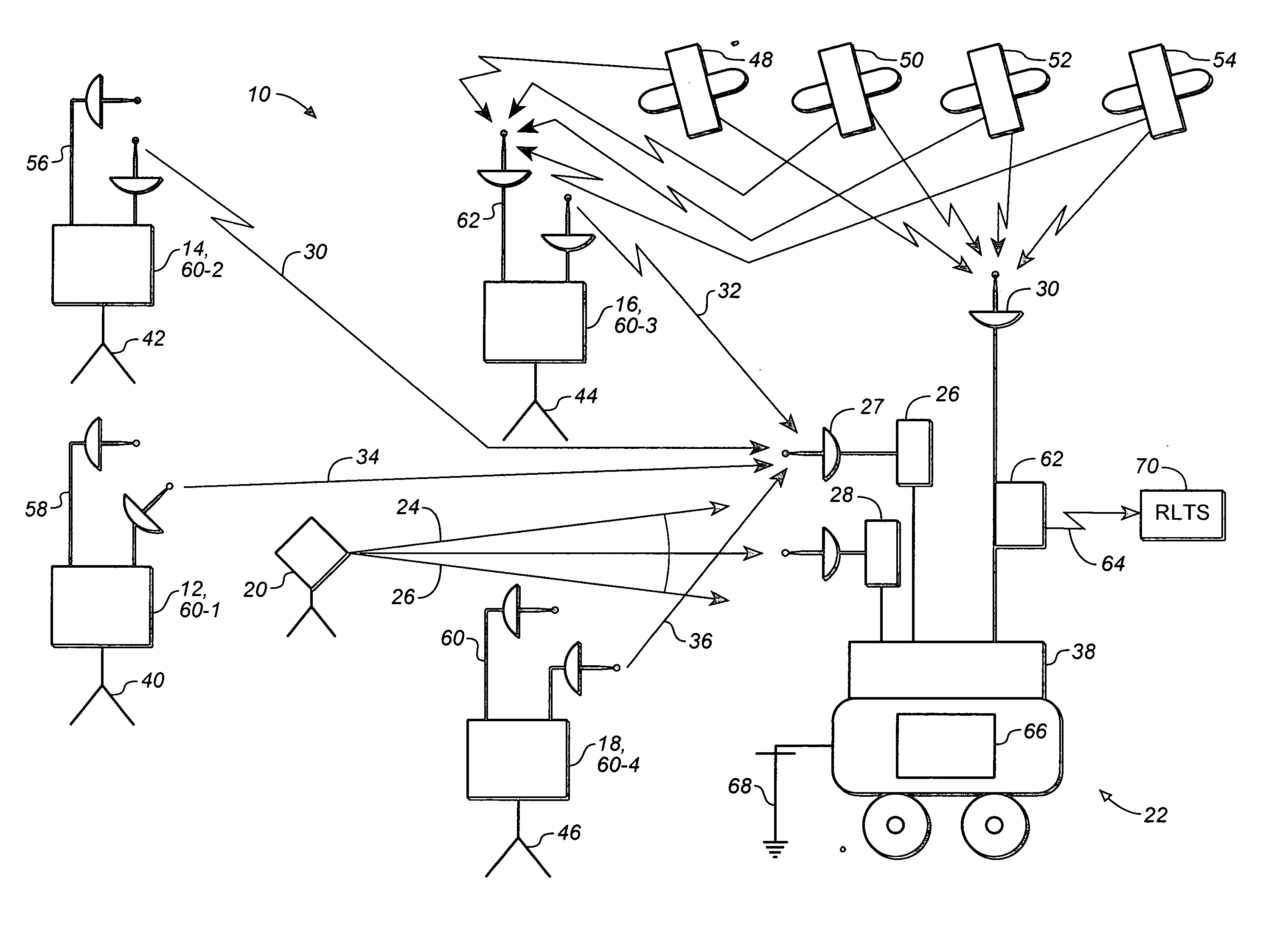 Position determination system using radio and laser in combination