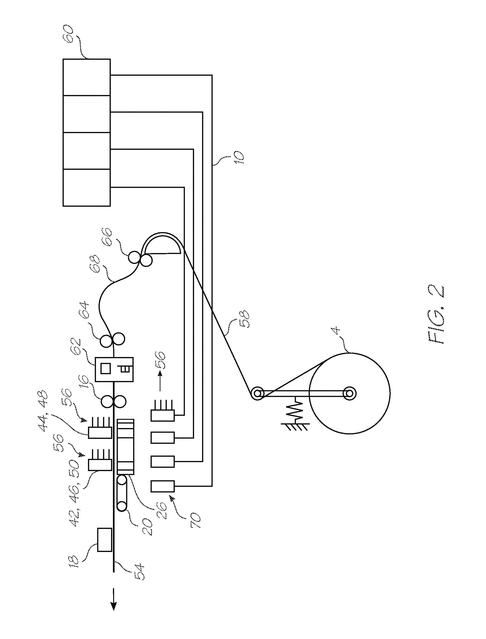 Printing system with pump to create pressure difference across printheads