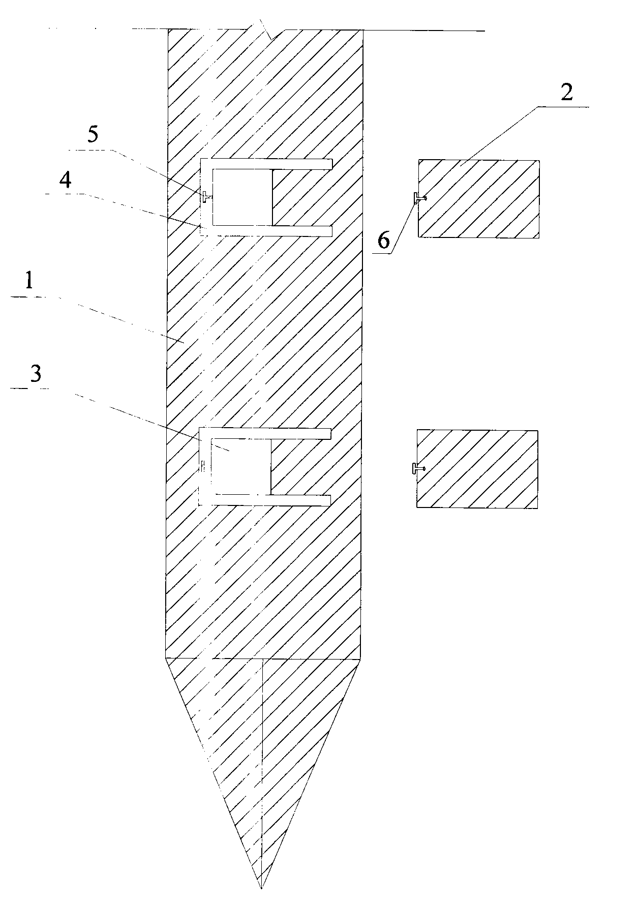 Pile mould with draw-pull type movable feed ports and construction method