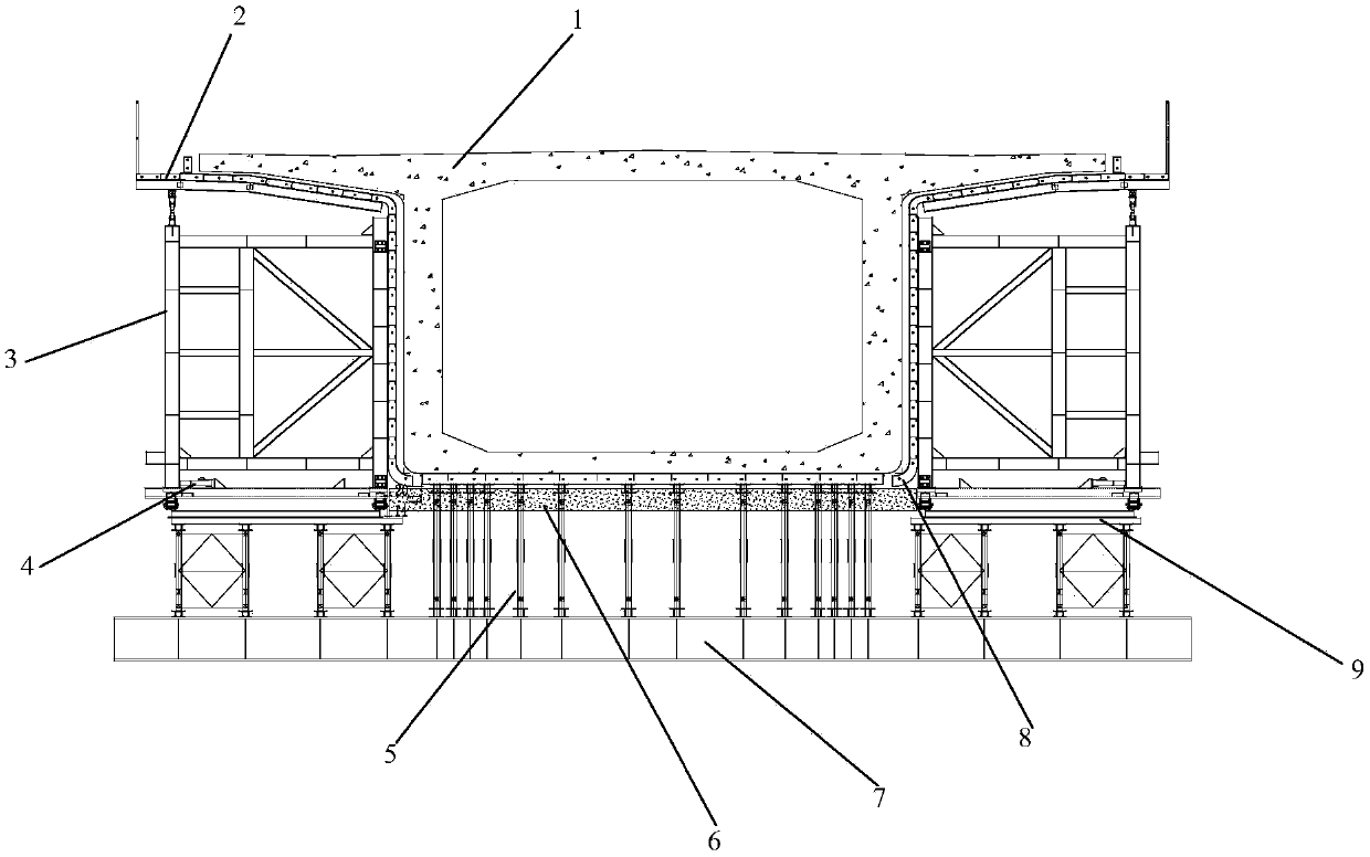 Box girder mobile-type whole-hole cast-in-situ equipment and using method thereof