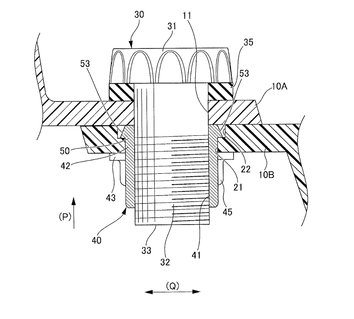 Screw member, fastening structure, and connection structure for solar panel float