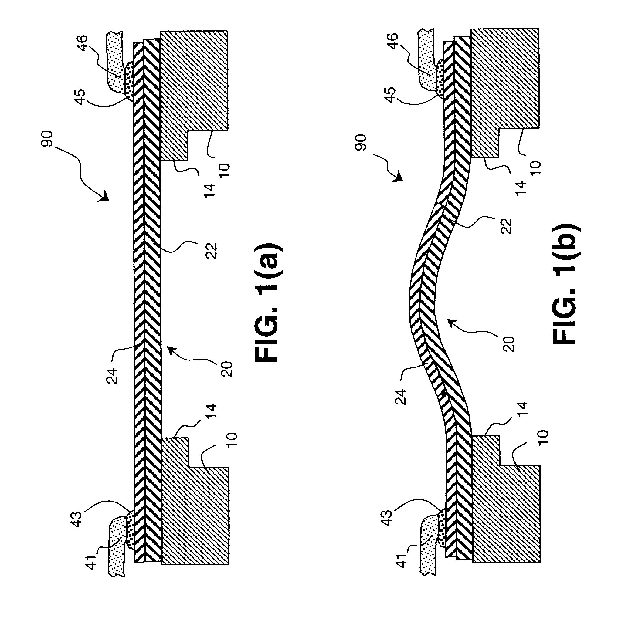 Doubly-anchored thermal actuator having varying flexural rigidity