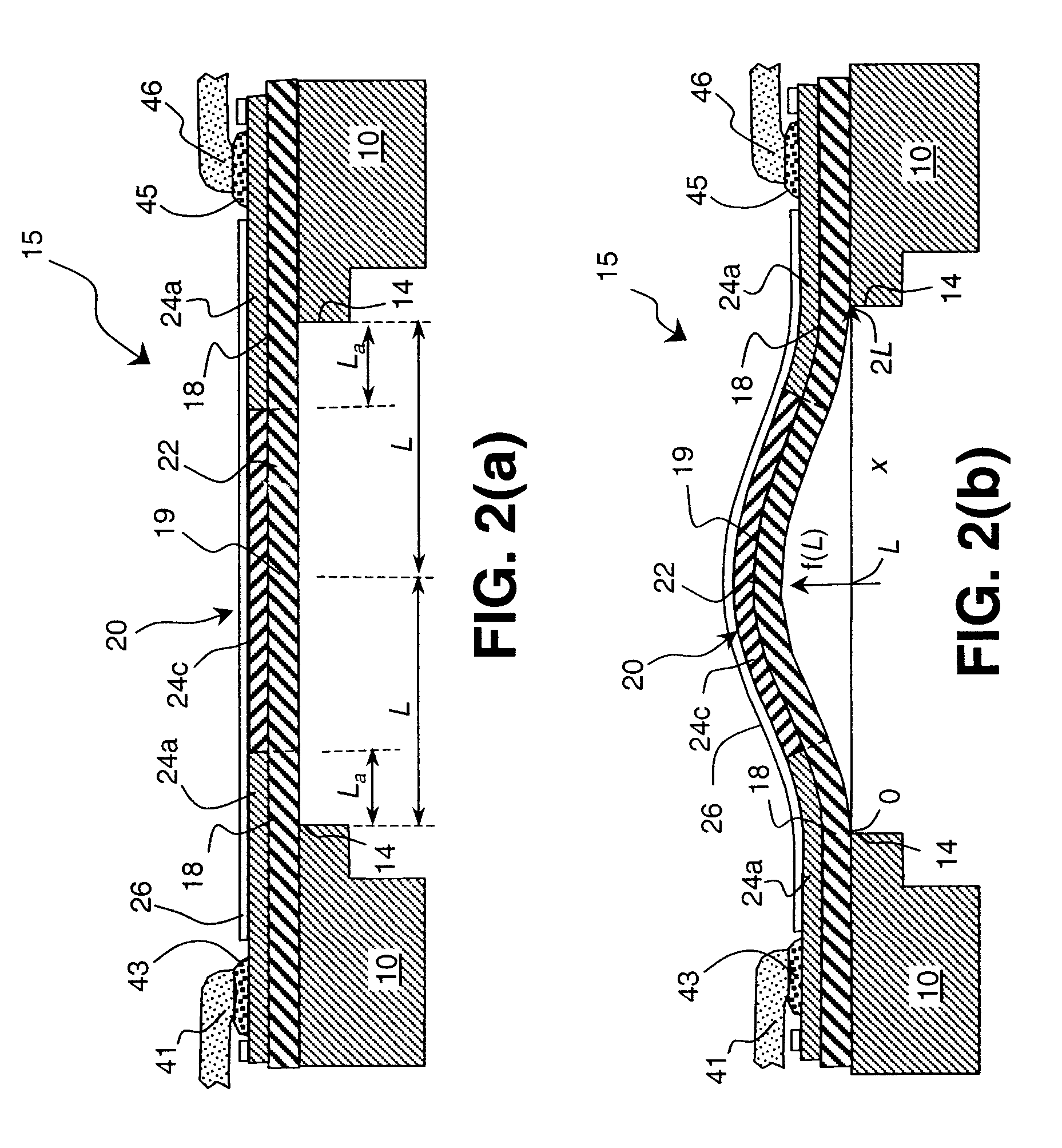 Doubly-anchored thermal actuator having varying flexural rigidity